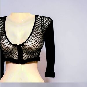 Black Fishnet Front Zipper Crop Top One Size Fits All
